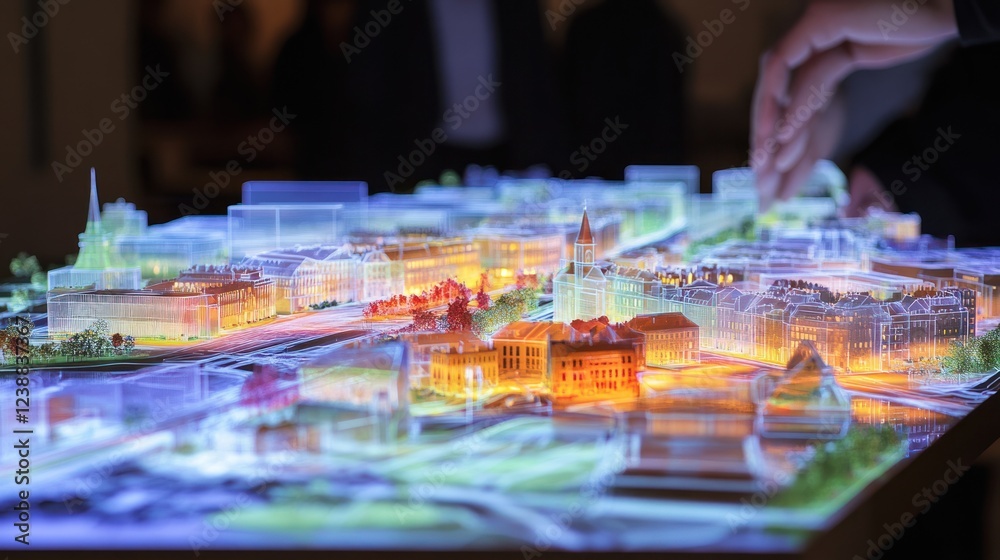 Obraz premium Illuminated Cityscape Model Architectural Design Presentation
