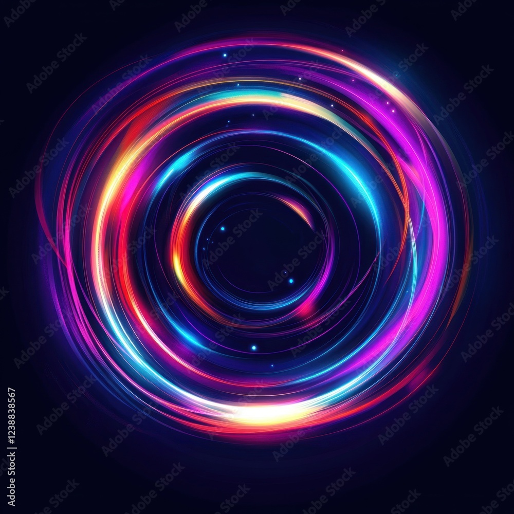 Abstract glowing concentric circles with vibrant neon light trails. Abstract glowing concentric circles with vibrant neon light trails.