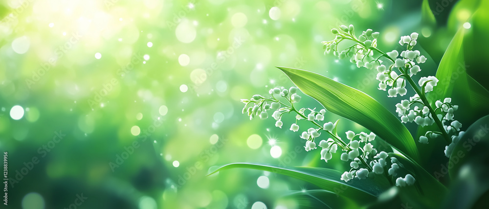 Delicate spring lilies of the valley on a blurred green background. Delicate spring lilies of the valley on a blurred green background.