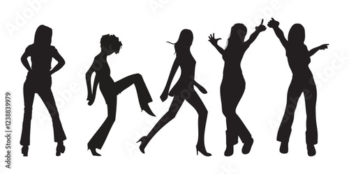 silhouettes of woman dancing people vector set.