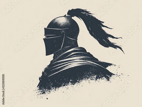 Silhouette of a medieval knight in full armor, profile view, dark, gritty texture. photo