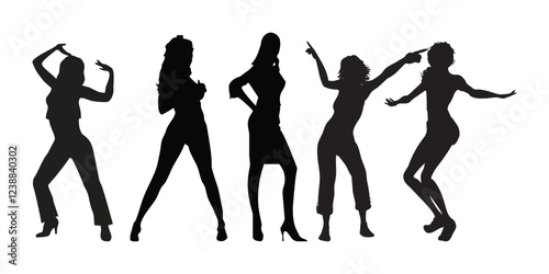 silhouettes of woman dancing people vector set.