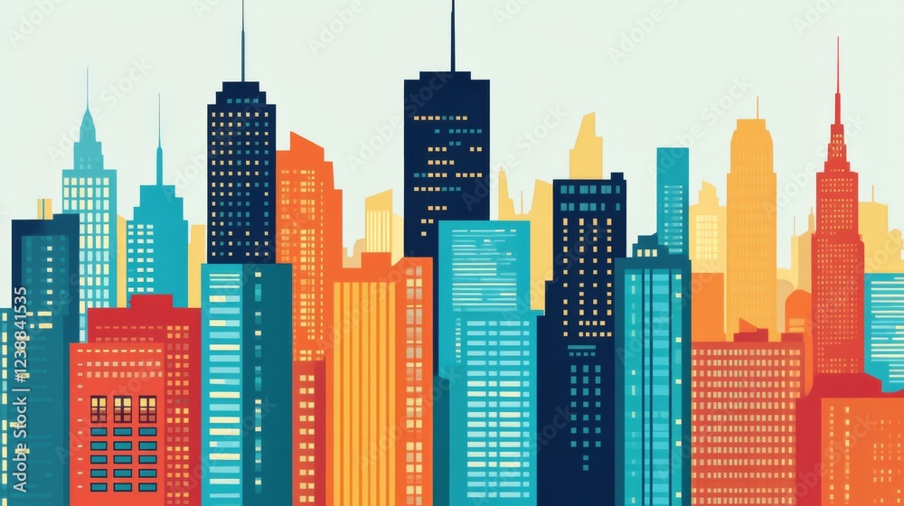 Fototapeta premium Colorful City Skyline at Sunset