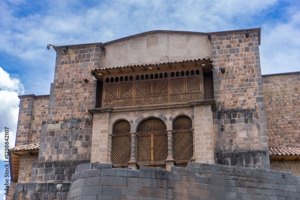 Fototapeta premium Historic Coricancha Temple in Cusco Peru showcasing Inca stonework and Spanish colonial influence