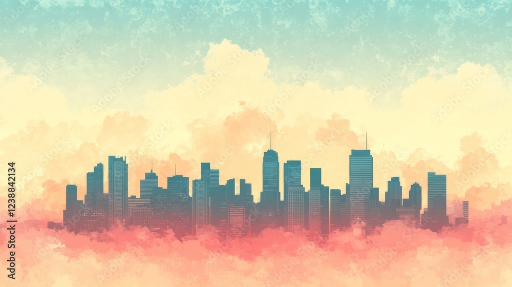 Fototapeta premium Pastel City Skyline at Sunset