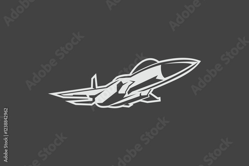 American cold war fighter plane vector illustration. simple aircraft logo, military equipment.