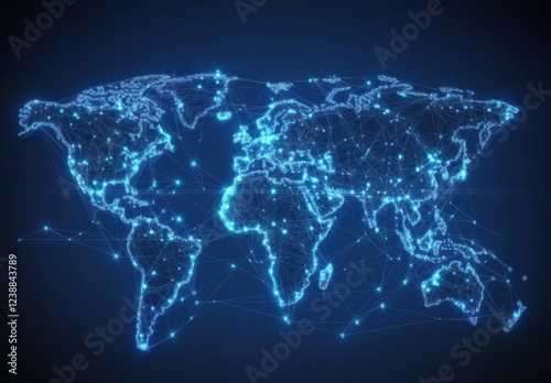A blue globe with a network of lines connecting it