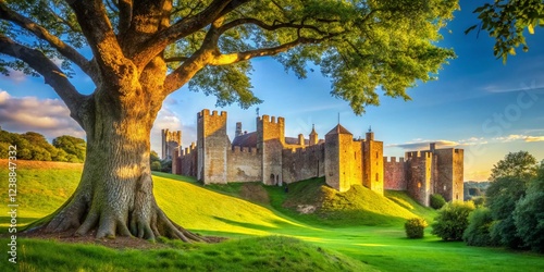 Framlingham Castle Suffolk England Majestic Medieval Fortress Ancient Tree Landscape Stock Photo photo