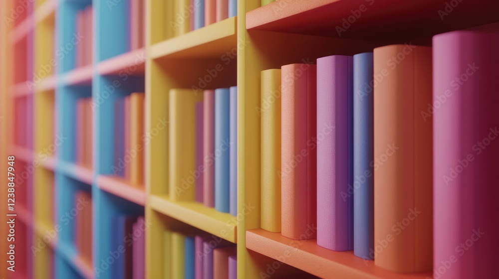 close-up colorful bookshelf at school close-up colorful bookshelf at school
