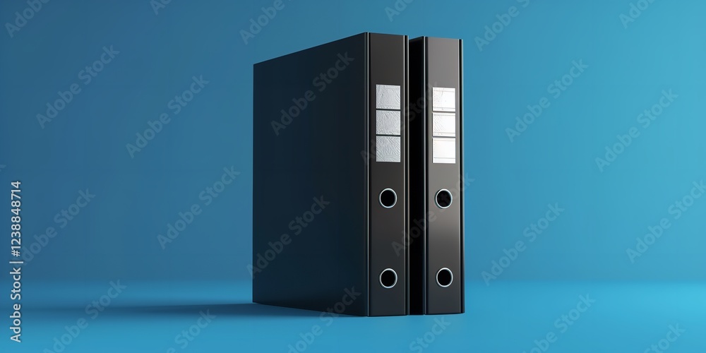 An single black empty file binder with office supplies and equipment against a vibrant backdrop, Generative AI. An single black empty file binder with office supplies and equipment against a vibrant backdrop, Generative AI.