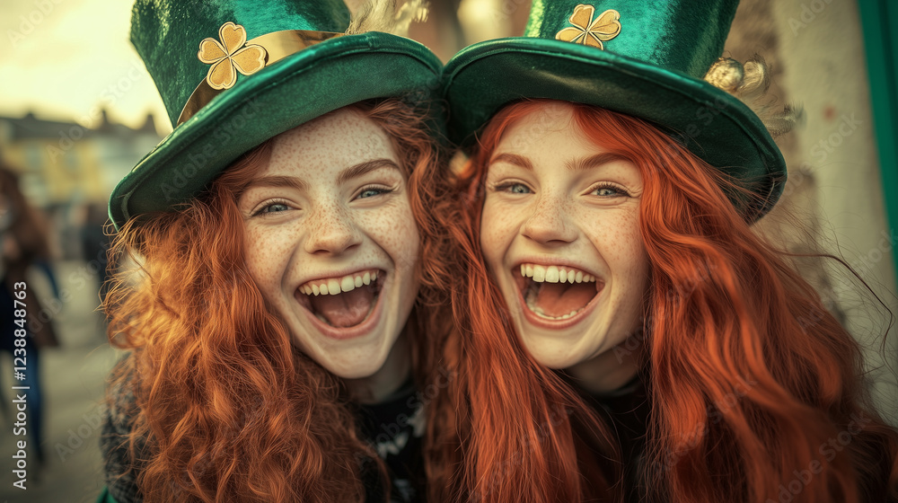 Redheads having fun on St. Patrick's Day wearing leprechaun hats Redheads having fun on St. Patrick's Day wearing leprechaun hats