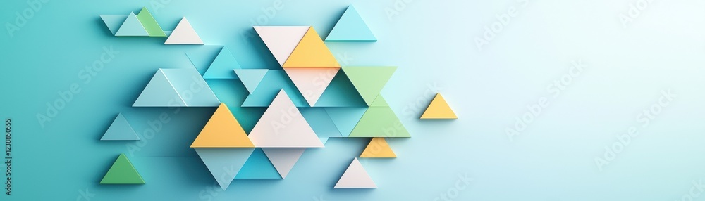 Colorful geometric triangles arranged on a soft blue background create a modern, abstract design. Colorful geometric triangles arranged on a soft blue background create a modern, abstract design.