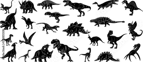 dinosaurs collection, set silhouette on white background vector