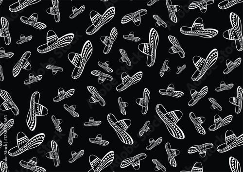 Mexican Hat Seamless Pattern Line Art Vector Illustration. Mexican Hat Background 14