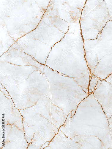 Elegant White Marble with Golden Veins: A luxurious close-up showcasing the intricate network of golden veins traversing a pristine white marble surface.