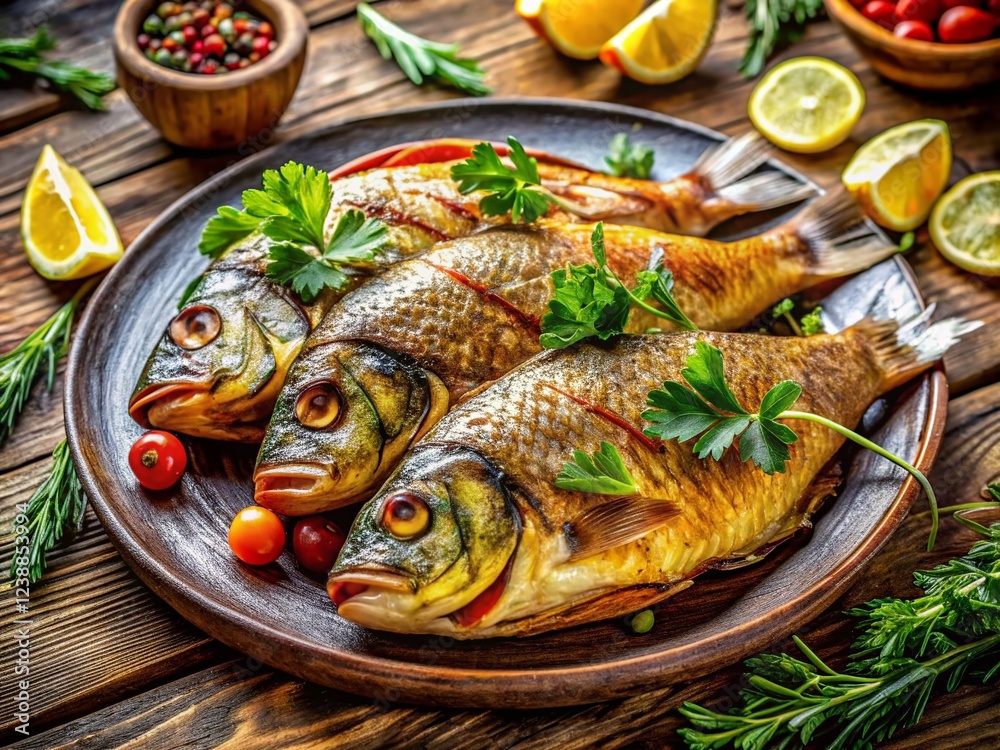 Freshly Grilled Raw Crucian Steaks on a Plate Freshly Grilled Raw Crucian Steaks on a Plate