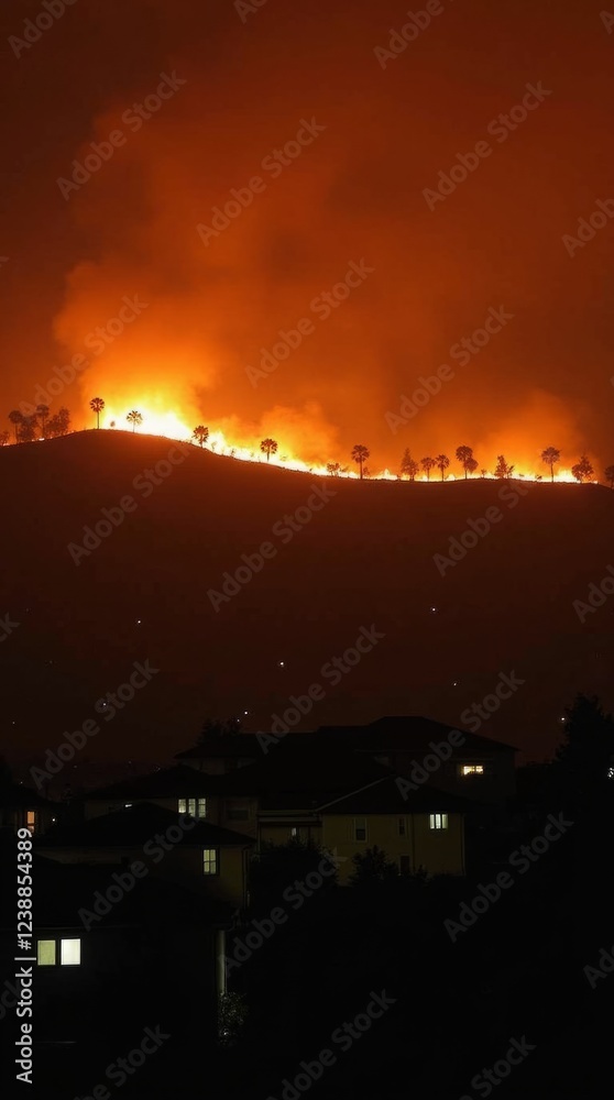 Obraz premium Nighttime Inferno on the Hillside