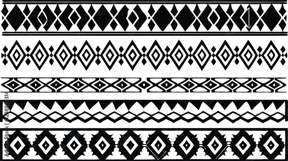 Seamless Ethnic Fabric Decorative Border  geometric pattern featuring circular and linear designs