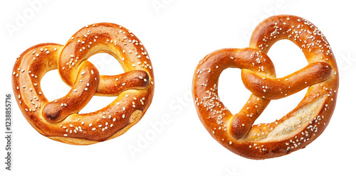 Freshly Baked Soft Pretzels with Sesame Seeds on a White Background for Culinary Presentations