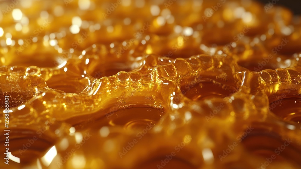 Close-up of golden, viscous substance with textured surface. Close-up of golden, viscous substance with textured surface.