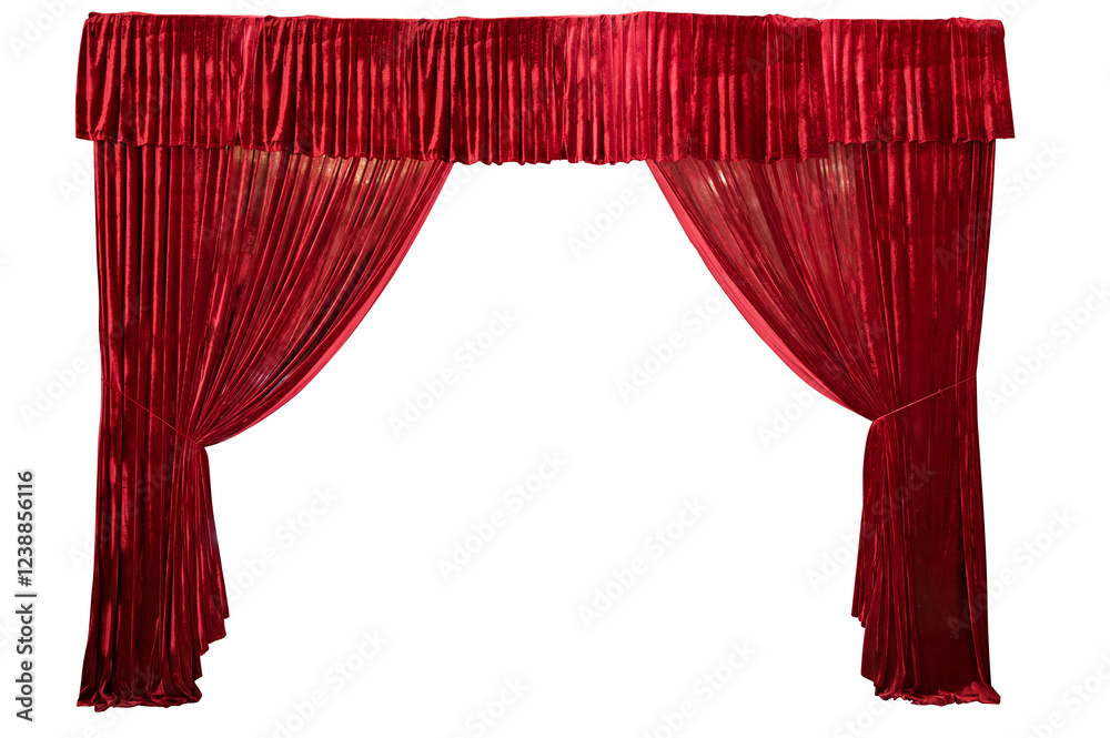 Theater red curtain and neon lamp around border in isolate white background