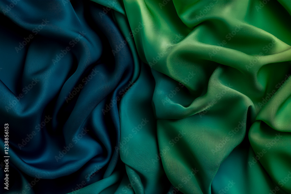 Obraz premium Abstract gradient background with green and blue colors, texture of dark fabric