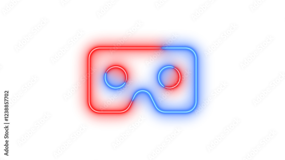 Neon vr cardboard icon blue red color glowing with transparent background Neon vr cardboard icon blue red color glowing with transparent background