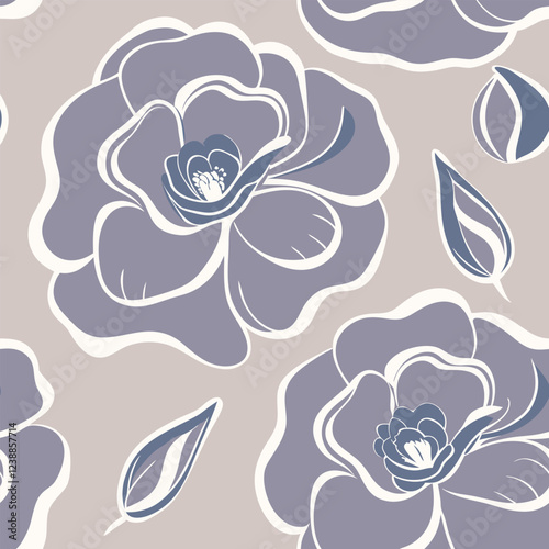 Bild auf Leinwand Elegant roses peonies camelia pastel colors botanical modern seamless pattern