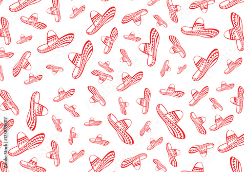 Mexican Hat Seamless Pattern Line Art Vector Illustration. Mexican Hat Background 15