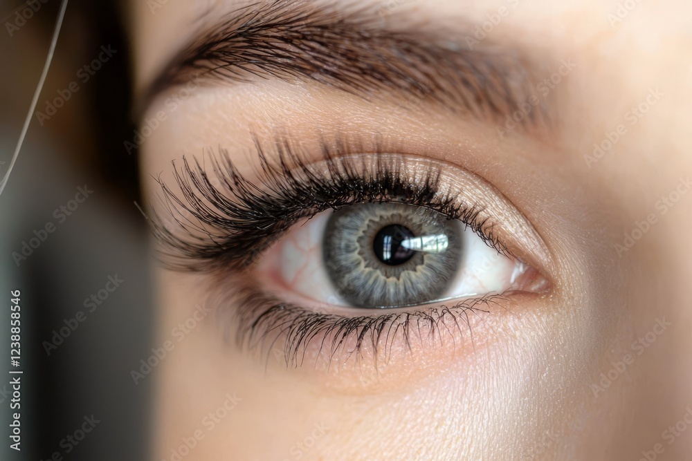 Obraz premium Detailed View of Eyelash Extension Application