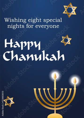 Hanukkah menorah with candle, Happy Hanukkah first night