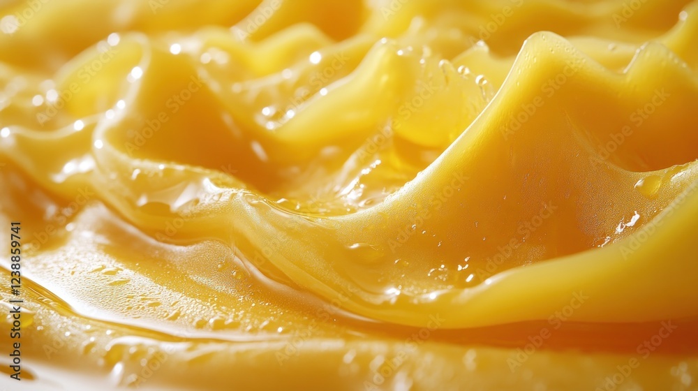 Close-up of swirled, glossy, yellow cream texture. Close-up of swirled, glossy, yellow cream texture.