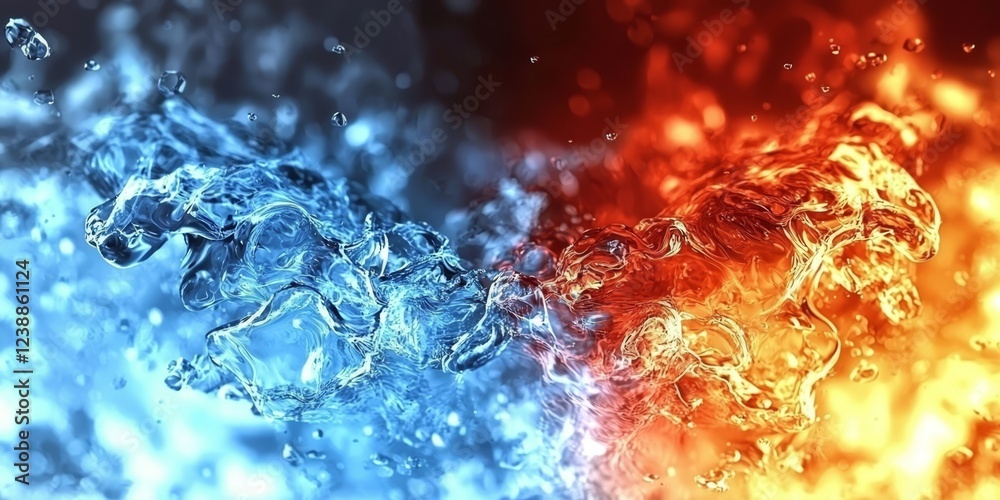 Dynamic Close-up of Fire and Water in Artistic Harmony 