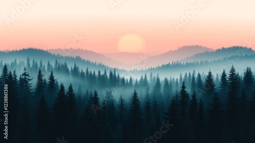 Misty Forest at Sunrise
