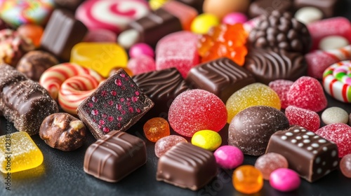 Colorful assortment of delicious candies and chocolates.