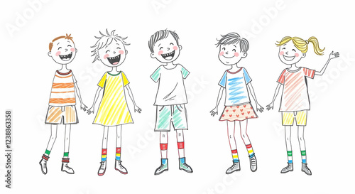 A joyful group of children and adults with Down syndrome laughing and playing together, wearing colorful mismatched socks to symbolize uniqueness and inclusion. World Down Syndrome Day 

