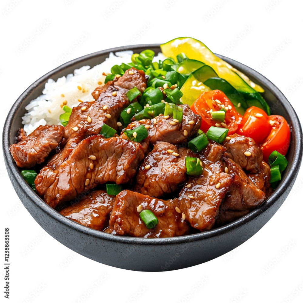 Delicious bowl of beef and vegetables with rice. Delicious bowl of beef and vegetables with rice.
