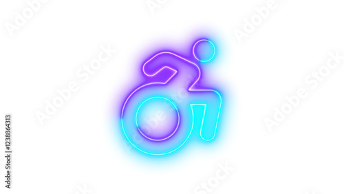 Neon wheelchair move icon cyan purple color glowing with transparent background