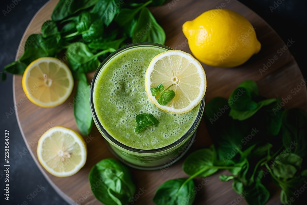 Above view of a green healthy smoothie shake Above view of a green healthy smoothie shake