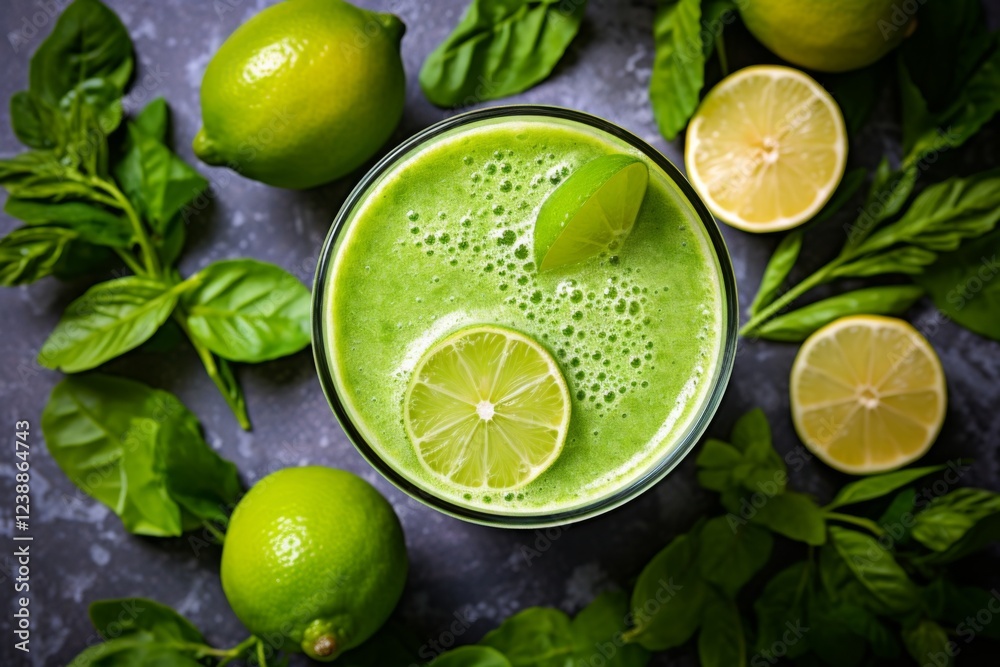 Above view of a green healthy smoothie shake Above view of a green healthy smoothie shake