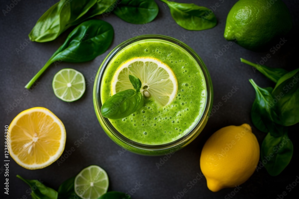 Above view of a green healthy smoothie shake Above view of a green healthy smoothie shake