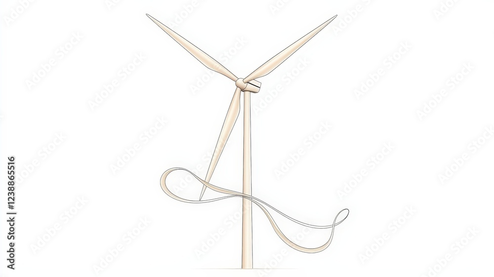 Fototapeta premium Minimalist Wind Turbine Design with Flowing Lines and Soft Colors for Renewable Energy Concept