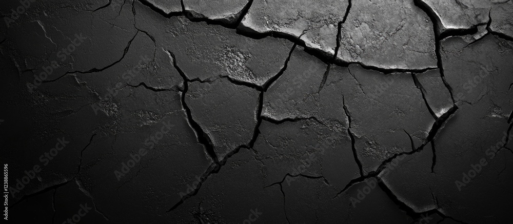 Obraz premium Cracked black surface texture with uneven patterns ideal for backgrounds or design projects Copy Space