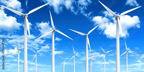 Wind Turbines Against Blue Sky and White Clouds in a Renewable Energy Landscape