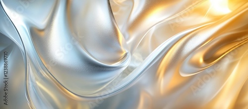 Shiny silky fabric textured background in silver and gold tones with soft folds and ripples providing ample copy space photo