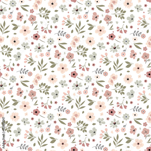 Ditsy floral seamless pattern. Small little flower pattern background. Repeat pattern. Ditsy print. Liberty style. Botanic surface design. Ditsy floral for fashion, texture, fabric, wrapping, decor