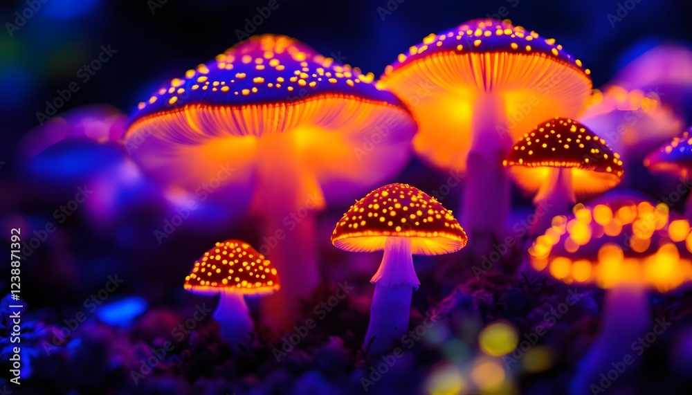 Fototapeta premium Glowing Mushrooms Fantasy Art Neon Nature