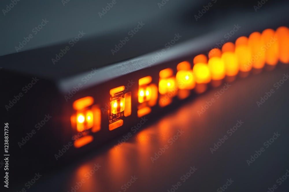 Close-Up of Illuminated LED Strip with Warm Orange Glow