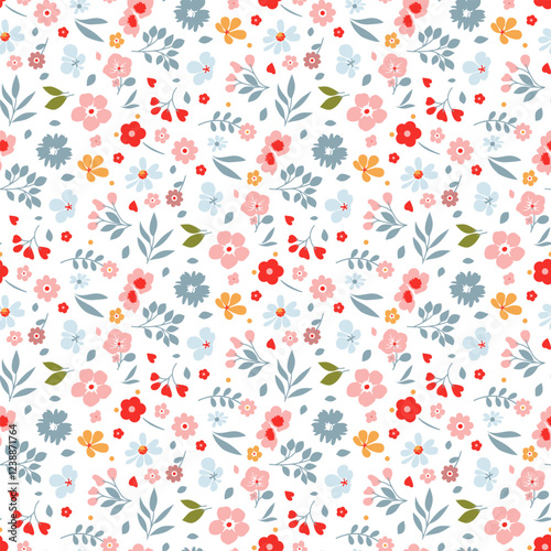 Ditsy floral seamless pattern. Small little flower pattern background. Repeat pattern. Ditsy print. Liberty style. Botanic surface design. Ditsy floral for fashion, texture, fabric, wrapping, decor
