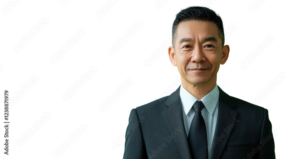 Smiling asian businessman posing on transparent background Smiling asian businessman posing on transparent background
